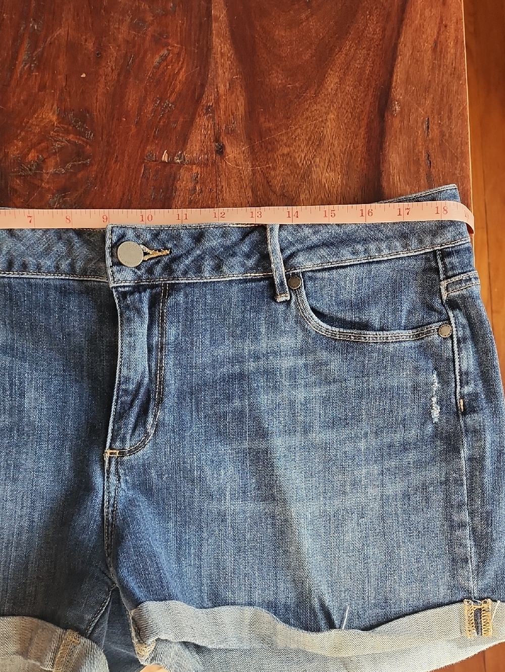 PAIGE Medium Blue Denim Rolled Hem Women's Shorts - Picture 7 of 7
